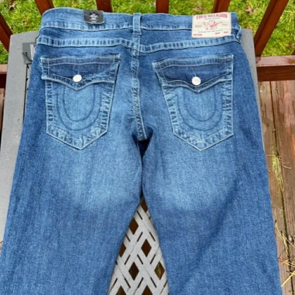 True Religion Geno SN Flap Relaxed Slim Blue Men's Size 33 X 32 Jeans NEW $159
